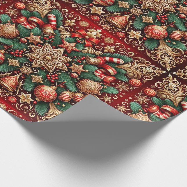 Vintage Festive Botanical Christmas Pattern  Wrapping Paper (Corner)