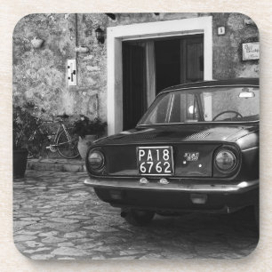 Vintage FIAT car in Italy in monochrome Beverage Coaster