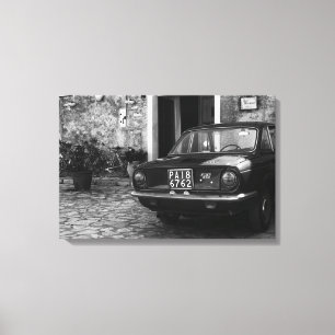 Vintage FIAT car in Italy in monochrome Canvas Print