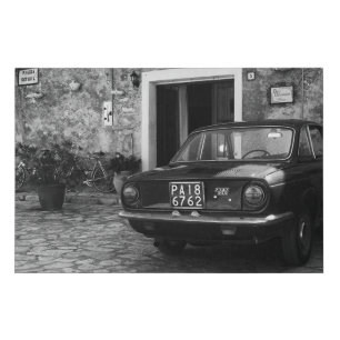 Vintage FIAT car in Italy in monochrome Faux Canvas Print