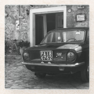 Vintage FIAT car in Italy in monochrome Glass Coaster
