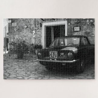 Vintage FIAT car in Italy in monochrome Jigsaw Puzzle