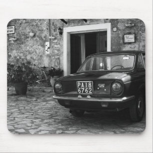 Vintage FIAT car in Italy in monochrome Mouse Pad