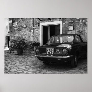 Vintage FIAT car in Italy in monochrome Poster