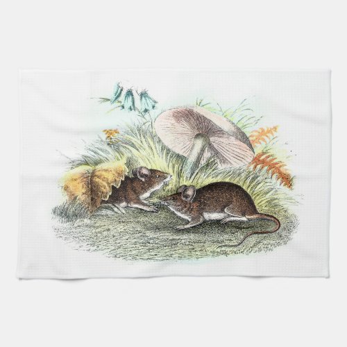 Vintage Field Mouse w Mushrooms Old Retro Mice Towel