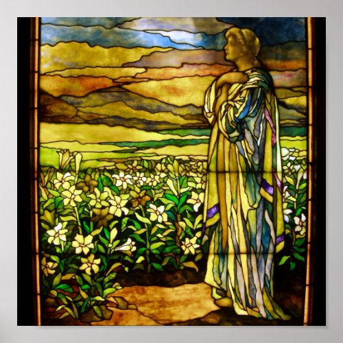 Vintage Field of Lilies Tiffany Stained Glass Poster