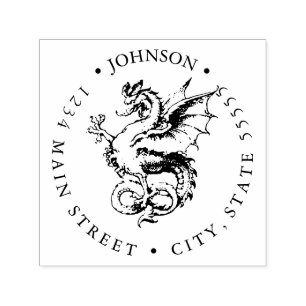 Vintage Fierce Heraldic Dragon Return Label Self-inking Stamp