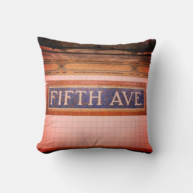 Vintage Fifth Avenue Sign - Manhattan, NYC Throw Pillow (Front)