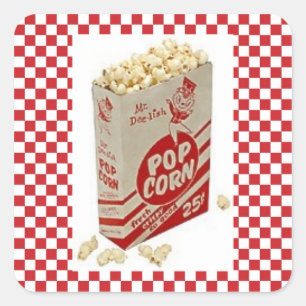 Vintage Fifties Pop Corn Red Check Stickers