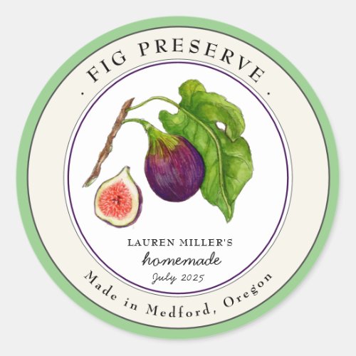 Vintage Fig Preserve Jam jar Round label