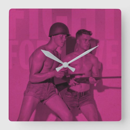 Vintage Fight For Love Pride Square Wall Clock
