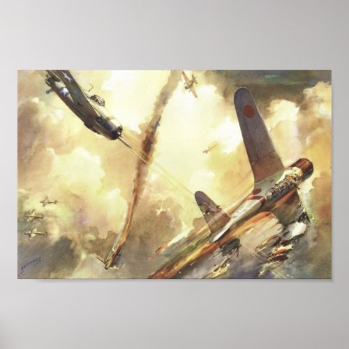 Vintage Fighter Airplane Dogfight Art Print