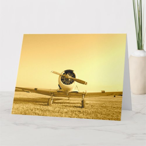 Vintage Fighter Airplane Golden Yellow Big Card