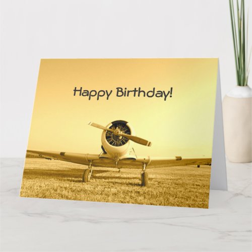 Vintage Fighter Airplane Yellow Birthday Big Card