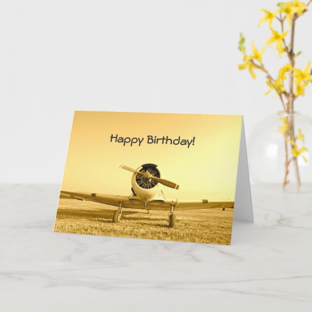 Vintage Fighter Airplane Yellow Birthday Card (Yellow Flower)
