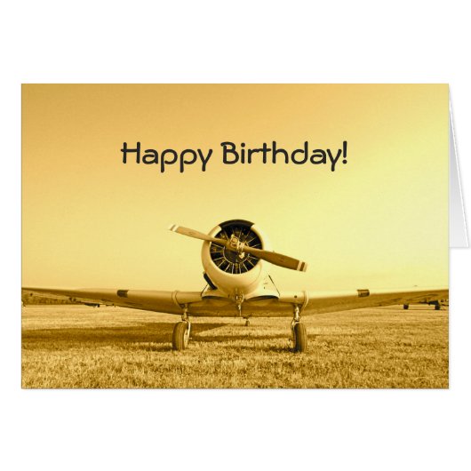 Vintage Fighter Airplane Yellow Birthday Note Card (Front Horizontal)