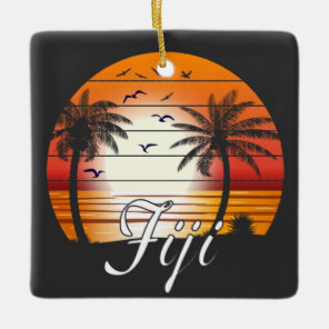 Vintage Fiji Palm Trees Summer Beach Ceramic Ornament