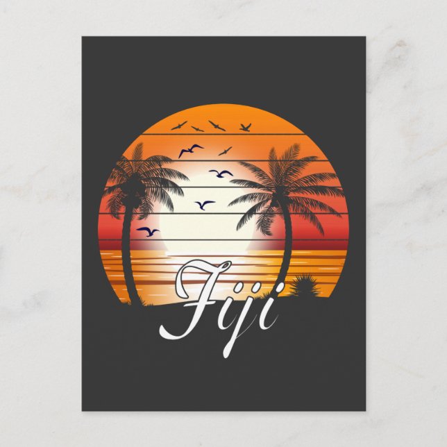 Vintage Fiji Palm Trees Summer Beach Postcard (Front)