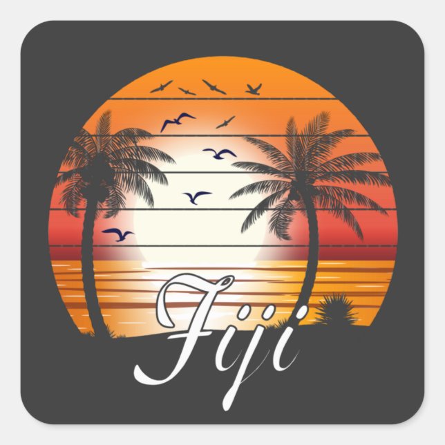 Vintage Fiji Palm Trees Summer Beach Square Sticker (Front)