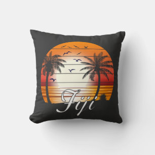 Vintage Fiji Palm Trees Summer Beach Throw Pillow