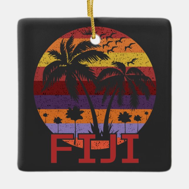 Vintage Fiji Summer Beach Travel Ceramic Ornament (Front)
