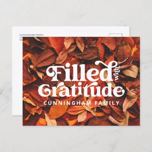 Vintage Filled with Gratitude Happy Thanksgiving Holiday Postcard