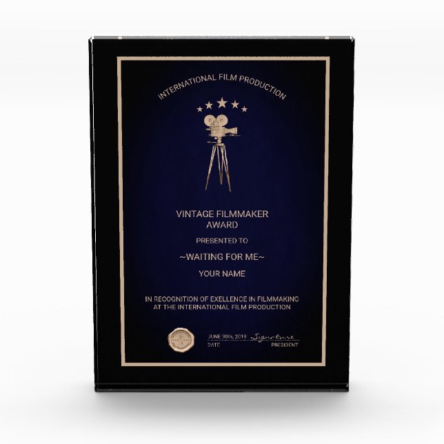 Vintage Film Camera Acrylic Award (Front)