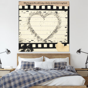 Vintage Film Heart Collage Stretched Canvas Print