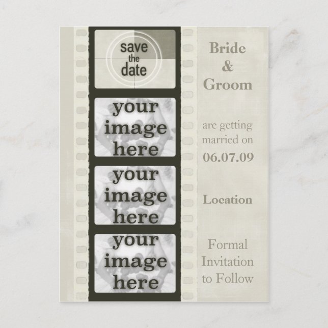 Vintage Film Strip Save the Date Photo Postcards (Front)