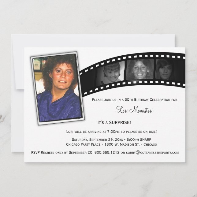 Vintage Film Strip Surprise Party Photo Invite (Front)