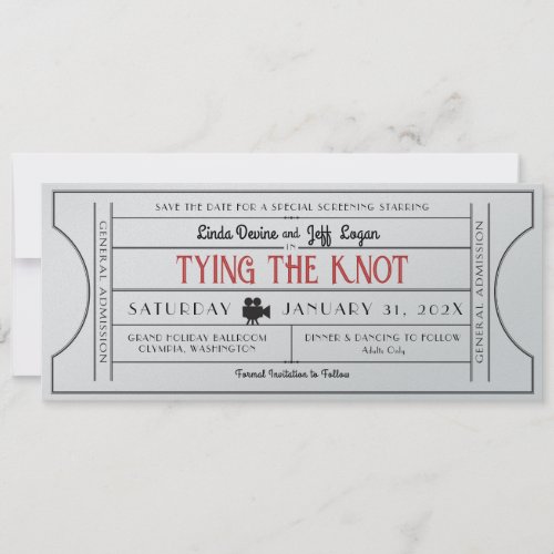 Vintage Film Ticket Save The Date Invitation