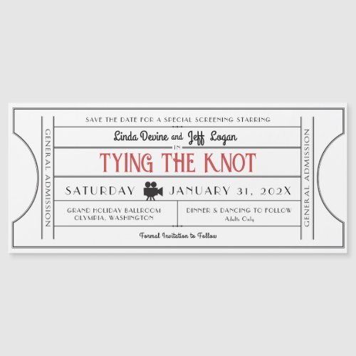 Vintage Film Ticket Save The Date Magnetic Invitation
