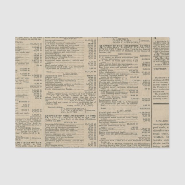 Vintage Financial Report Newspaper Tissue Paper (Front)