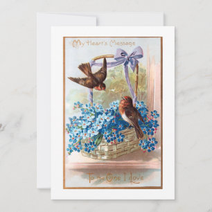 Vintage Finches with Blue Valentine Forget Me Nots Holiday Card