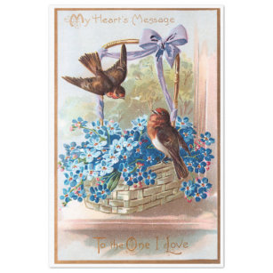 Vintage Finches with Blue Valentine Forget Me Nots Tissue Paper