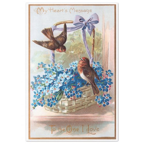 Vintage Finches with Blue Valentine Forget Me Nots Tissue Paper