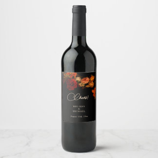 Vintage Fine Art Dark Floral Cheers Wedding Wine Label