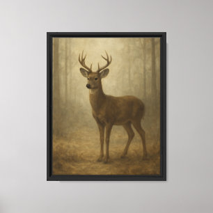 Vintage Fine Art Painting of a Deer in Forest Canvas Print