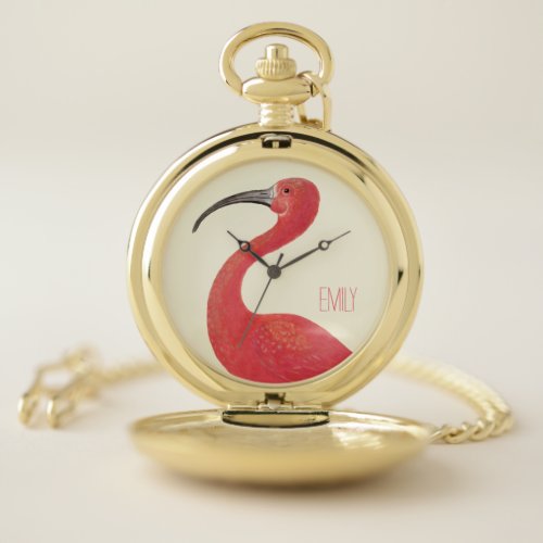 Vintage Fine Art Print  Personalized Flamingo Pocket Watch