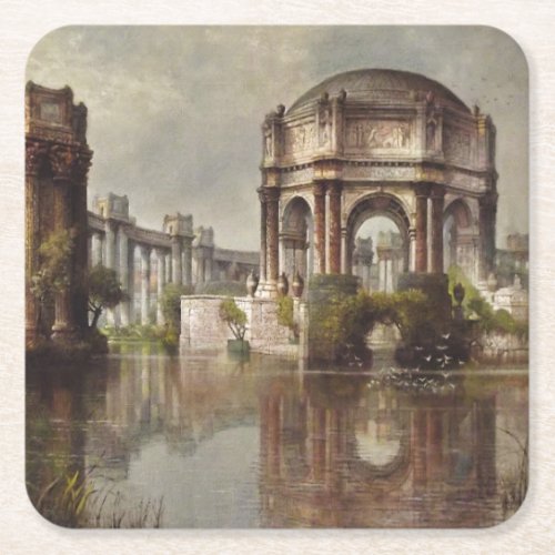 Vintage Fine Arts Palace Painting Square Paper Coaster
