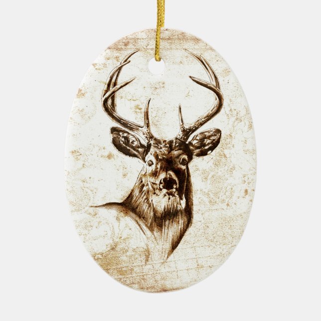 Vintage fineart F078 deer Ceramic Ornament (Front)