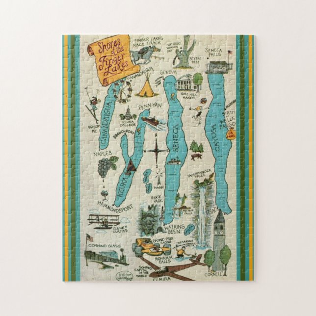 Vintage Finger Lakes Map Jigsaw Puzzle (Vertical)