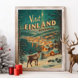 Vintage Finland Rovaniemi Reindeer Poster