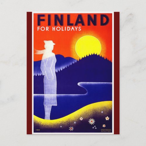 Vintage Finland Travel Poster Design Postcard