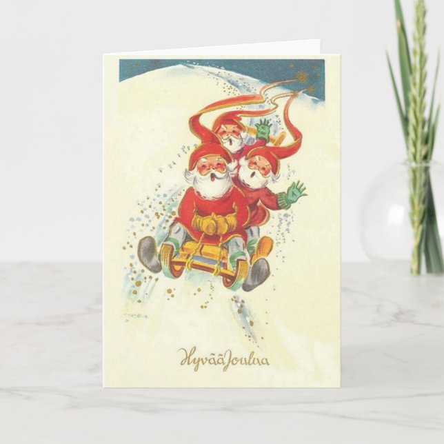 Vintage Finnish Santa Hyvää Joulua Christmas Card (Front)