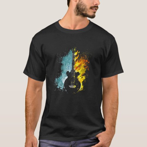 Vintage Fire And Water Guitar For Men Women Boys   T_Shirt