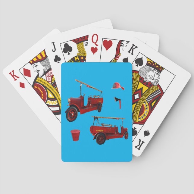 Vintage Fire Fighting Truck And Equipment, Poker Cards (Back)
