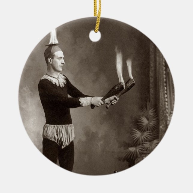 Vintage Fire Juggler Ceramic Ornament (Front)
