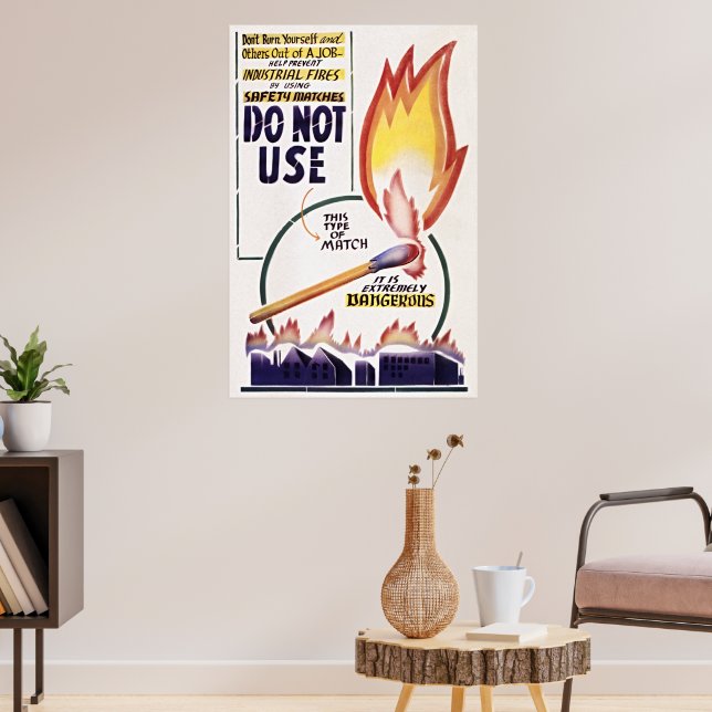 Vintage Fire Safety Poster – Retro Alert (Living Room 3)
