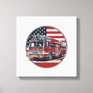 Vintage Fire Truck American Flag Circle Vector Shi Canvas Print